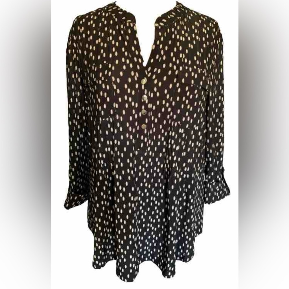 COCOMO Large Black tan 3/4 sleeve women's Pintuck tunic Blouse